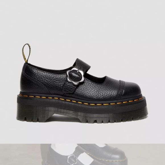 DR MARTENS BLACK ADDINA FLOWER BUCKLE LEATHER PLATFORM SHOES 9USW 7Uk /41EU - Picture 2 of 8